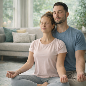 Couple sitting together in meditation, representing mindfulness practices in relationship counselling